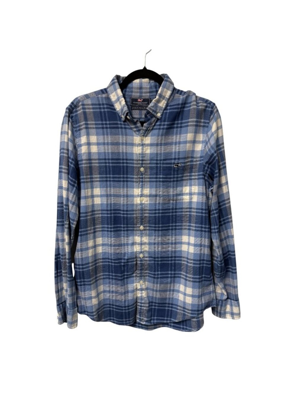 VINEYARD VINES SLIM FIT TUCKER FLANNEL SHIRT PLAID MENS M LOGO BLUE WHITE PREPPY
